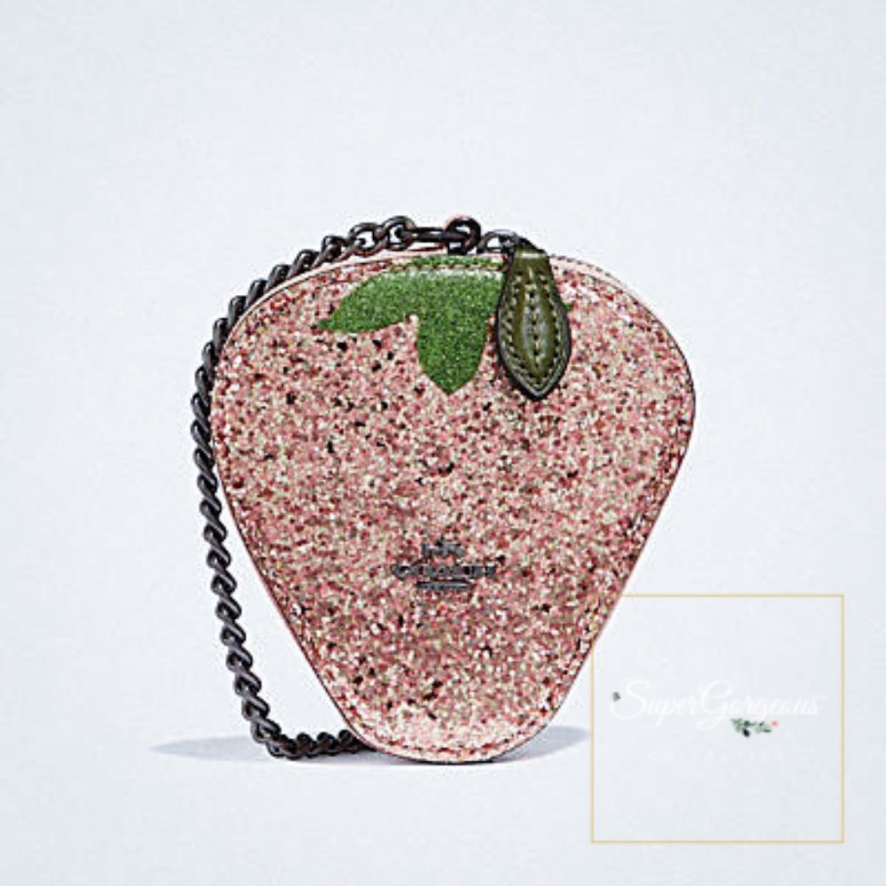 COACH Strawberry Coin Case Bag Charm (Rose Gold) - RARE!
